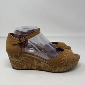 TOMS‎ Shoes Womens Size 10 Wedge Heels Peep Toe Ankle Strap Cork Sandals
